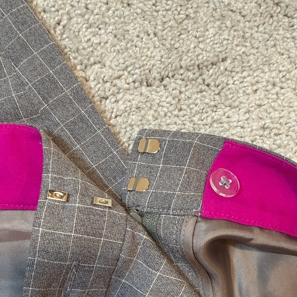 Jason Wu Silk Pants Gray Plaid Pink Side Stripe Sz 8 - Picture 2 of 5